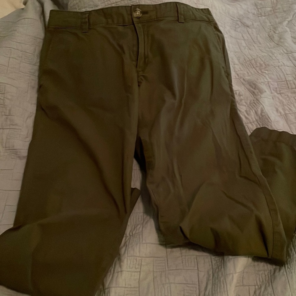 Army green ankle-length chinos